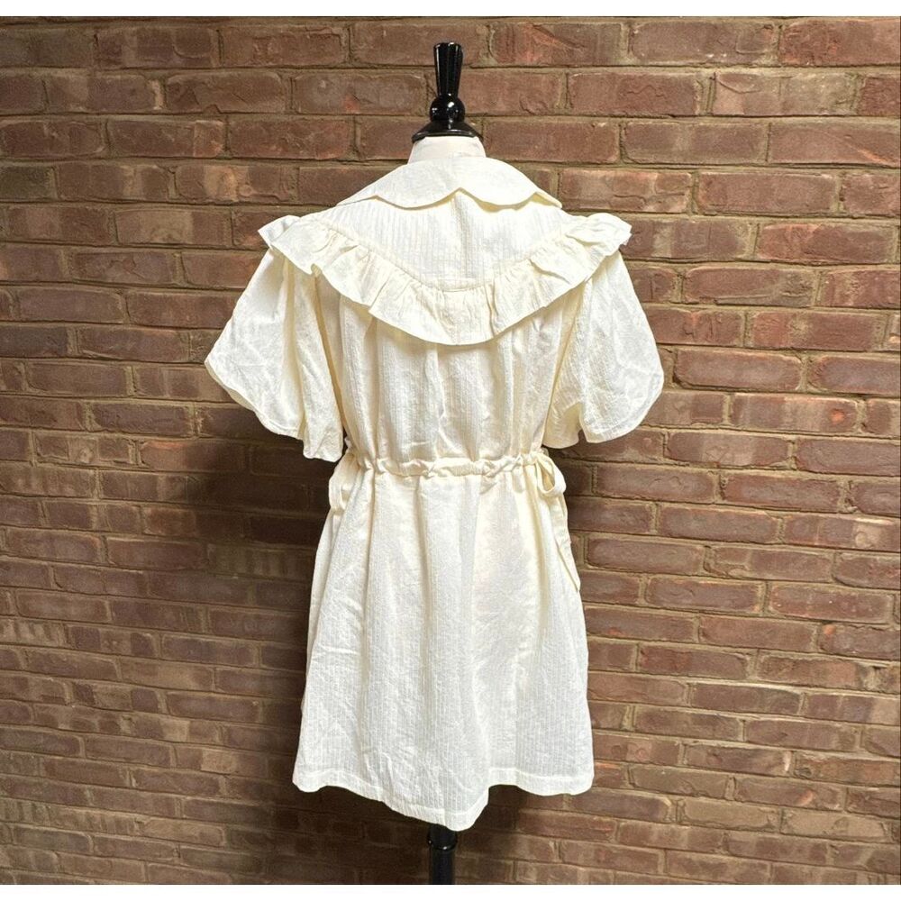 Listicle Women’s Cream Stripe Ruffle Puff Sleeve Dress Sz Lg NEW - Picture 8 of 11